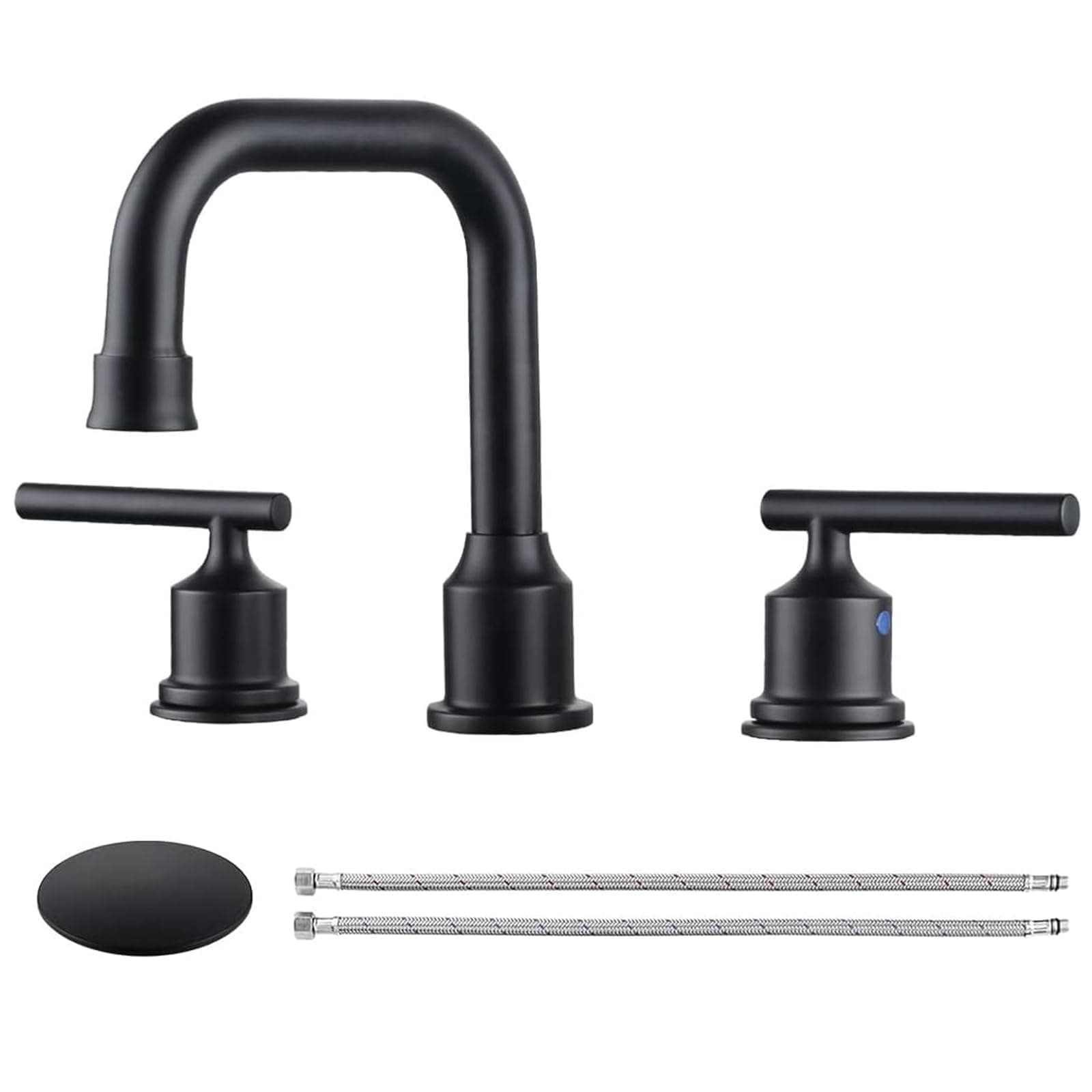 WOWOW Two Handles Widespread 8 inch Bathroom Faucet Black 3 Pieces Basin Faucets 360 Degree Swivel Spout Lavatory Sink Faucet