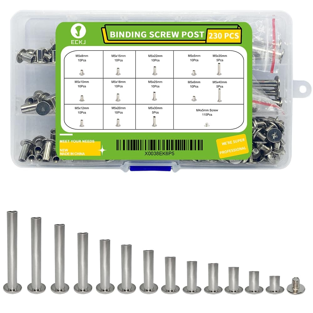 230Pcs(115 Pair) Phillips Chicago Binding Screws Assorted Kit Binding Screw Post Extenders for DIY Leather Decoration Scrapbook Photo Albums M5 x 5/6/8/10/12/15/18/20/22/25/30/35/40mm Silver