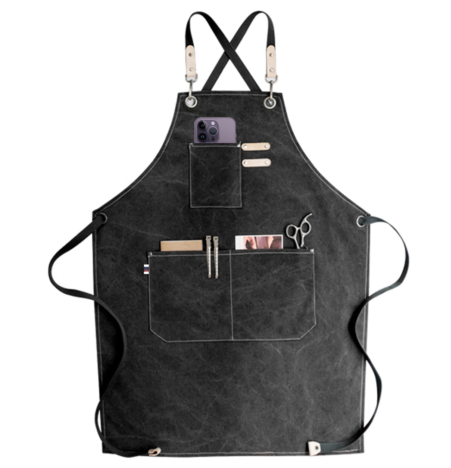 carrotez Chef Apron, Cotton Canvas Cross Back Adjustable Apron with Pockets for Women and Men, Kitchen Cooking Baking Bib Apron, Adjustable Strap and Large Pockets,Canvas, M-XXL- Black