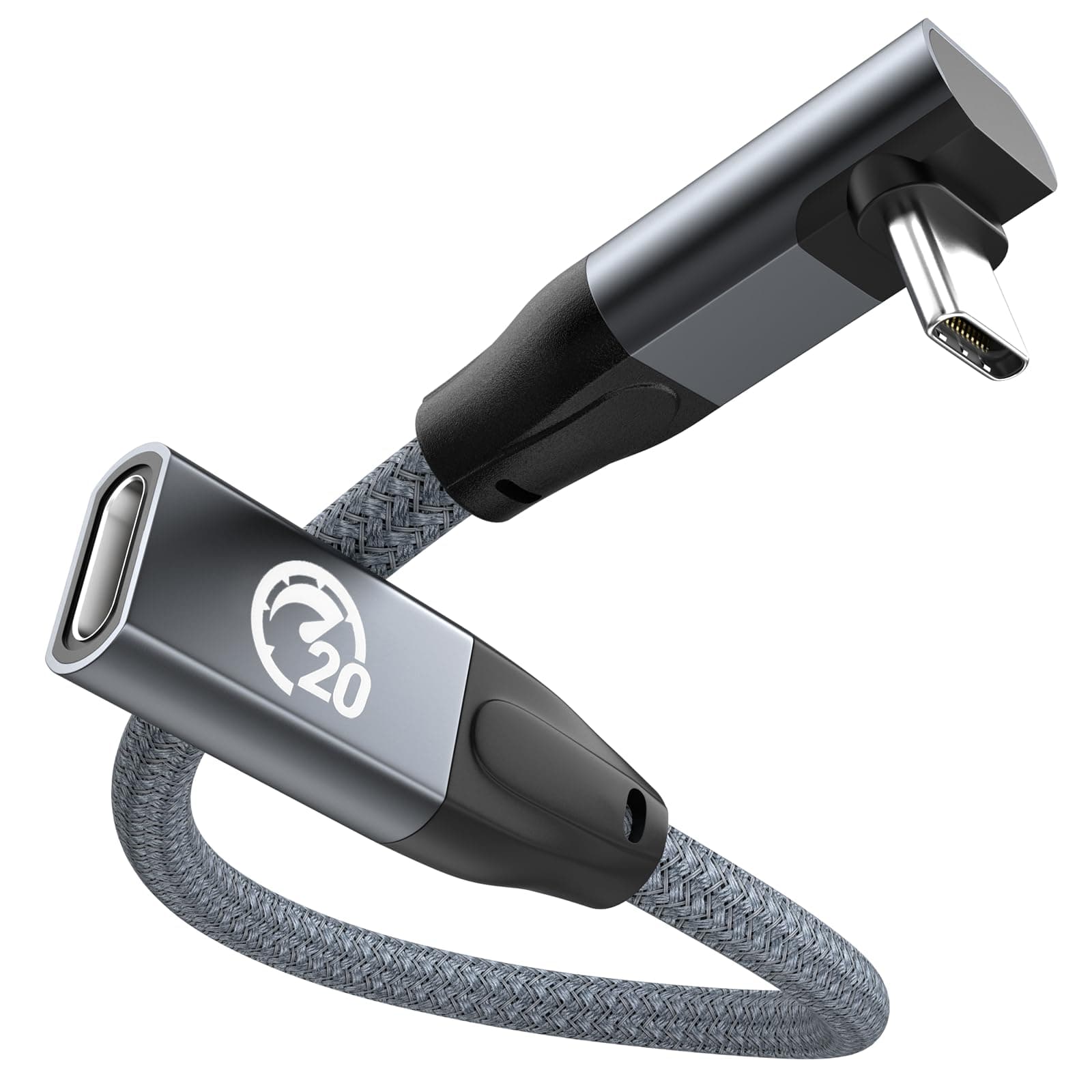 UseBean 90 Degree USB C Extension Cable 1ft, 100W Short USBC Male to USBC Female Cable, USB-C Extender Cord, 100W Charging, 20Gbps Data, 4K Video for iPhone 16 15, MacBook Pro/Air, iPad Pro, Dell XPS