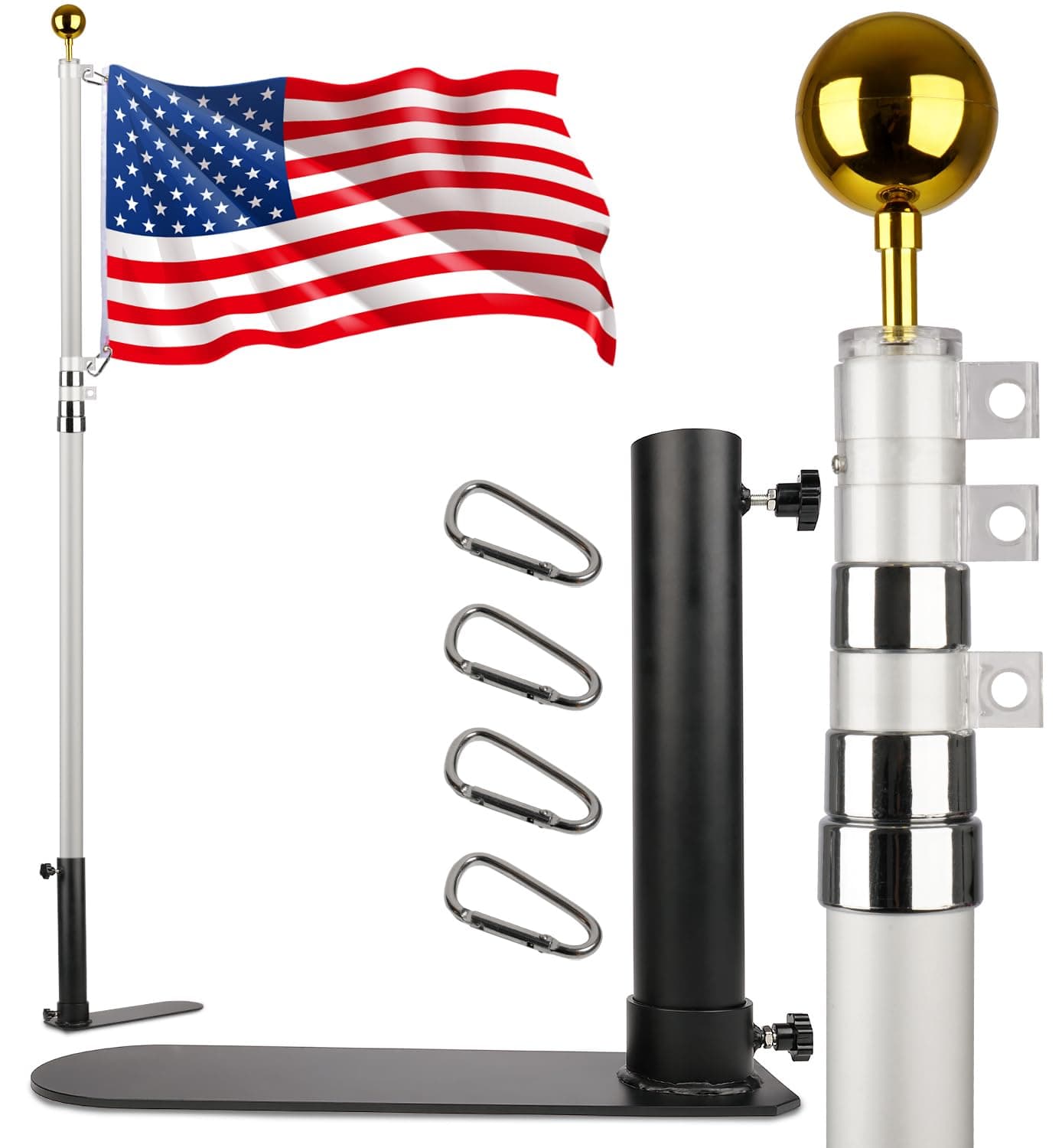 20FT Tailgate Flag Pole Package with Heavy Duty Tire Mount, Portable Tailgaters Flagpole Kit with Dual Mounting Options, Black