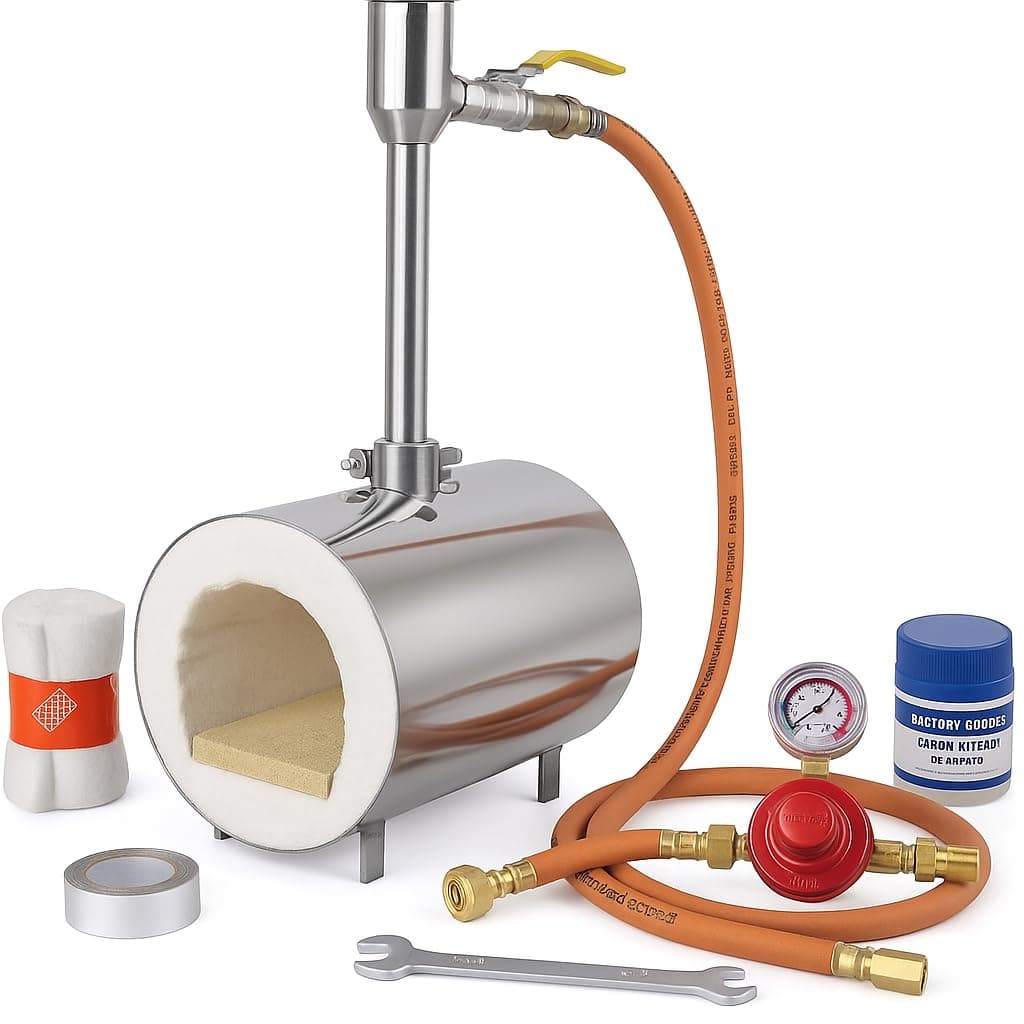 Propane Gas Forge Single Burner, 2600F Rated, Blacksmithing Forge for Knife Making Farrier Forging Blacksmith Tools Equipment - Stainless Steel Round Forge