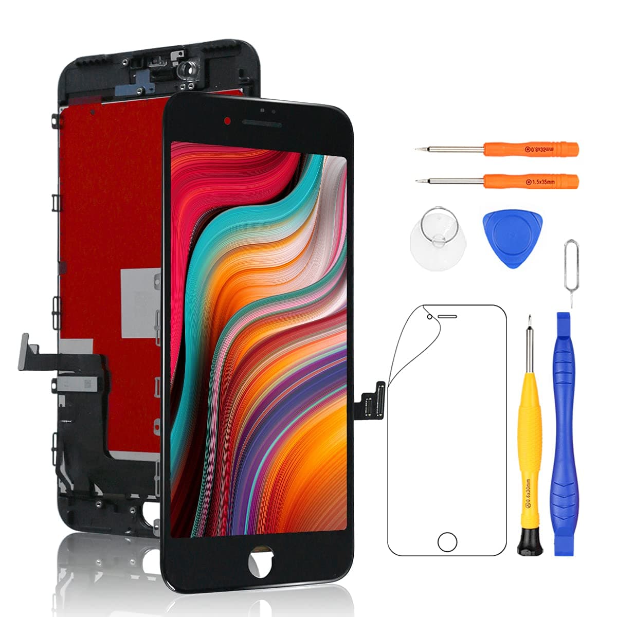 for iPhone 7 Plus LCD Display and Digitizer Assembly Glass Touch Screen Replacement with Frame + Repair Tool Kit (5.5 inches Black)