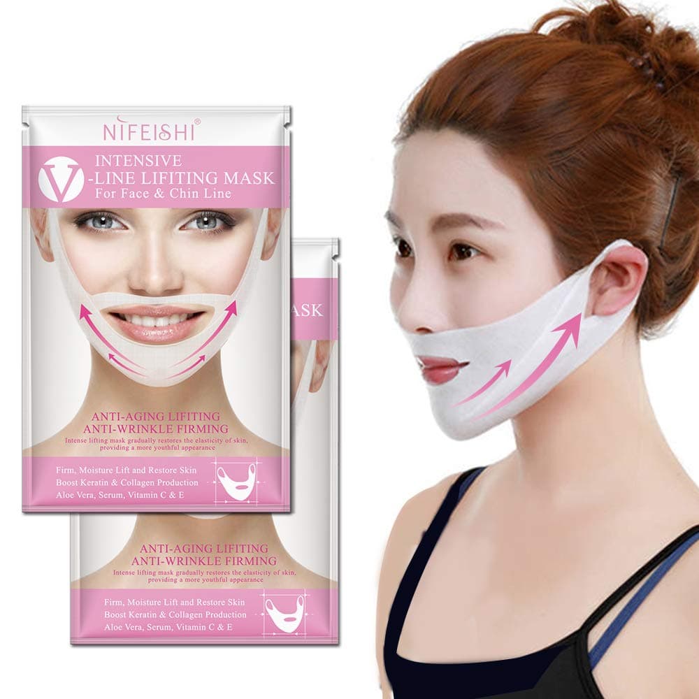 V Line Mask, Double Chin Reducer,Chin Up Patch,Face Lift V Lifting Chin Up Patch V Shape Face Lifting V Zone Mask Tape Firming Mask(2pcs)
