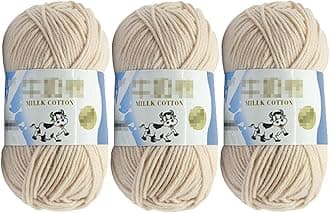 3Pcs 50g Milk Yarn Knitting Cotton Yarn Soft Chunky Hand-Woven Crochet Wool Yarn for Handcrafts Crocheting Knitting (Beige)