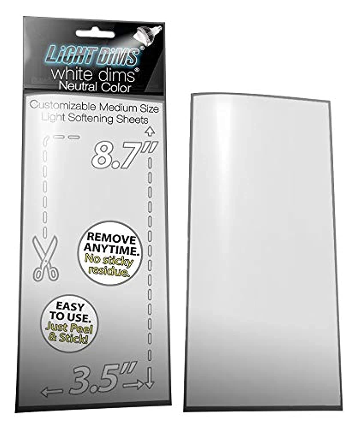 LightDims White Dims Dimming/Softening Sheets for Harsh LED Lights Medium Size (2 Sheets) Neutral Color Retail Packaging