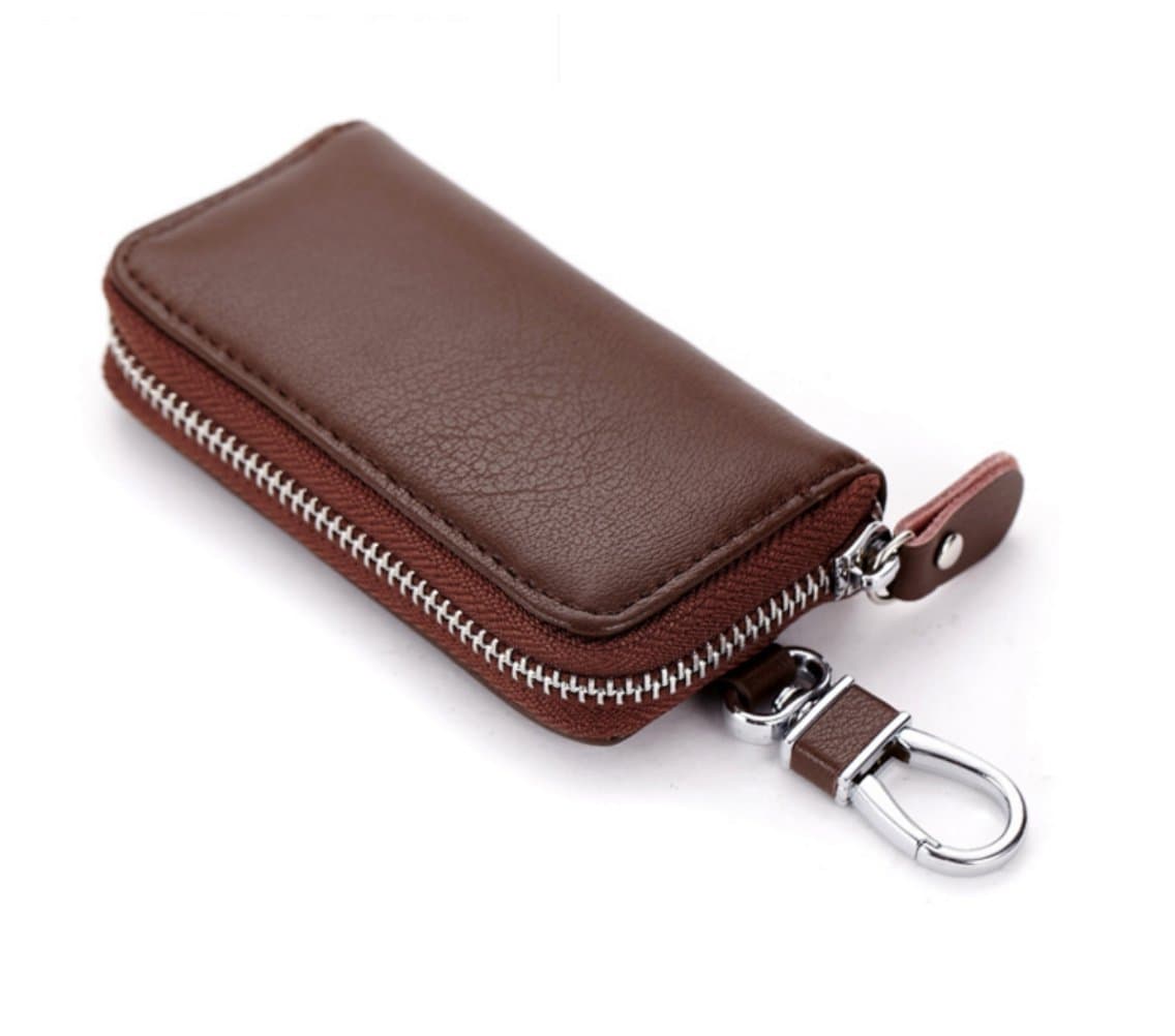 aXadeby High-grade Leather Key Chain Multifunction Zipper Key Bag