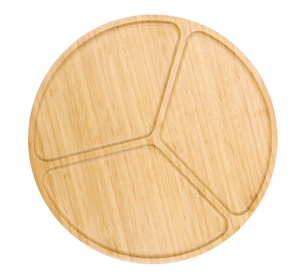 Bamboo Round Snack Serving Platter, 3-Sectional Large Plates for Nut Candy Fruit & Cheese, 13.8 Inches Party Dinner Tray By HTB