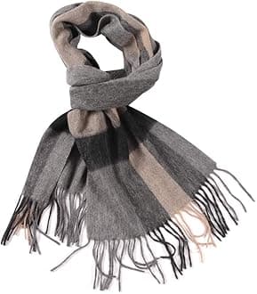 Wool Scarf for Men and Women, Merino Wool Plaid Winter Scarf, Thick Soft Tartan Knitted Neckwear for Cold Weather