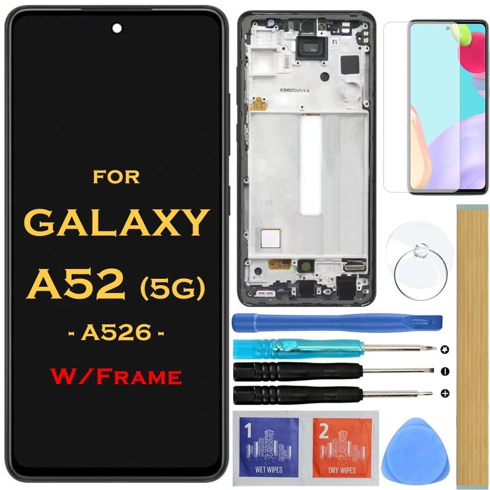 HLTECH Screen Replacement LCD Display Touch Digitizer Assembly for Samsung A52 5G A526U SM-A526T SM-A526V SM-A526A SM-A526B SM-A526U1 SM-A526W 6.5"(Black with Frame)