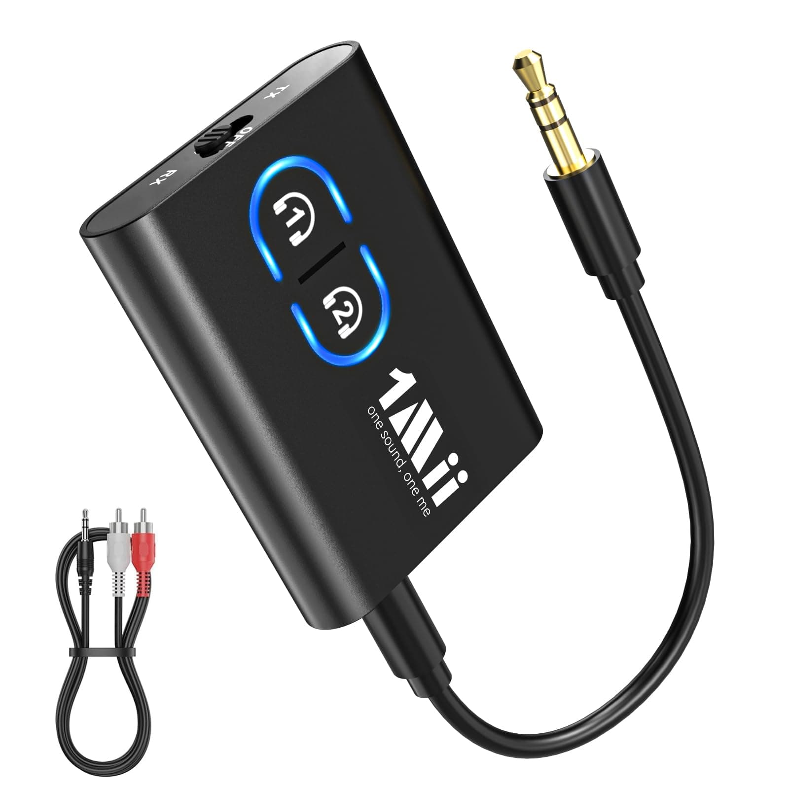 1Mii Bluetooth 5.3 Transmitter Receiver for TV to Wireless Headphones, Dual Link AptX Adaptive/Low Latency/HD Audio, Aux Adapter for Home Stereo, Airplane, Boat, Gym