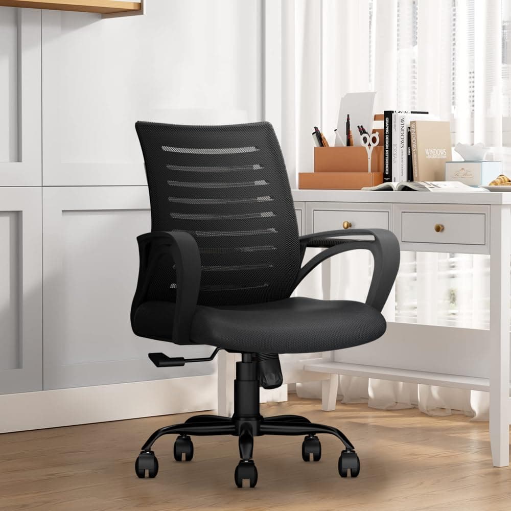 Desire C104 Mesh Mid Back Chair | Ergonomic Office, Study, Revolving, Computer Chair for Work from Home Heavy Duty Metal Base, Seat Height Adjustable (Black)