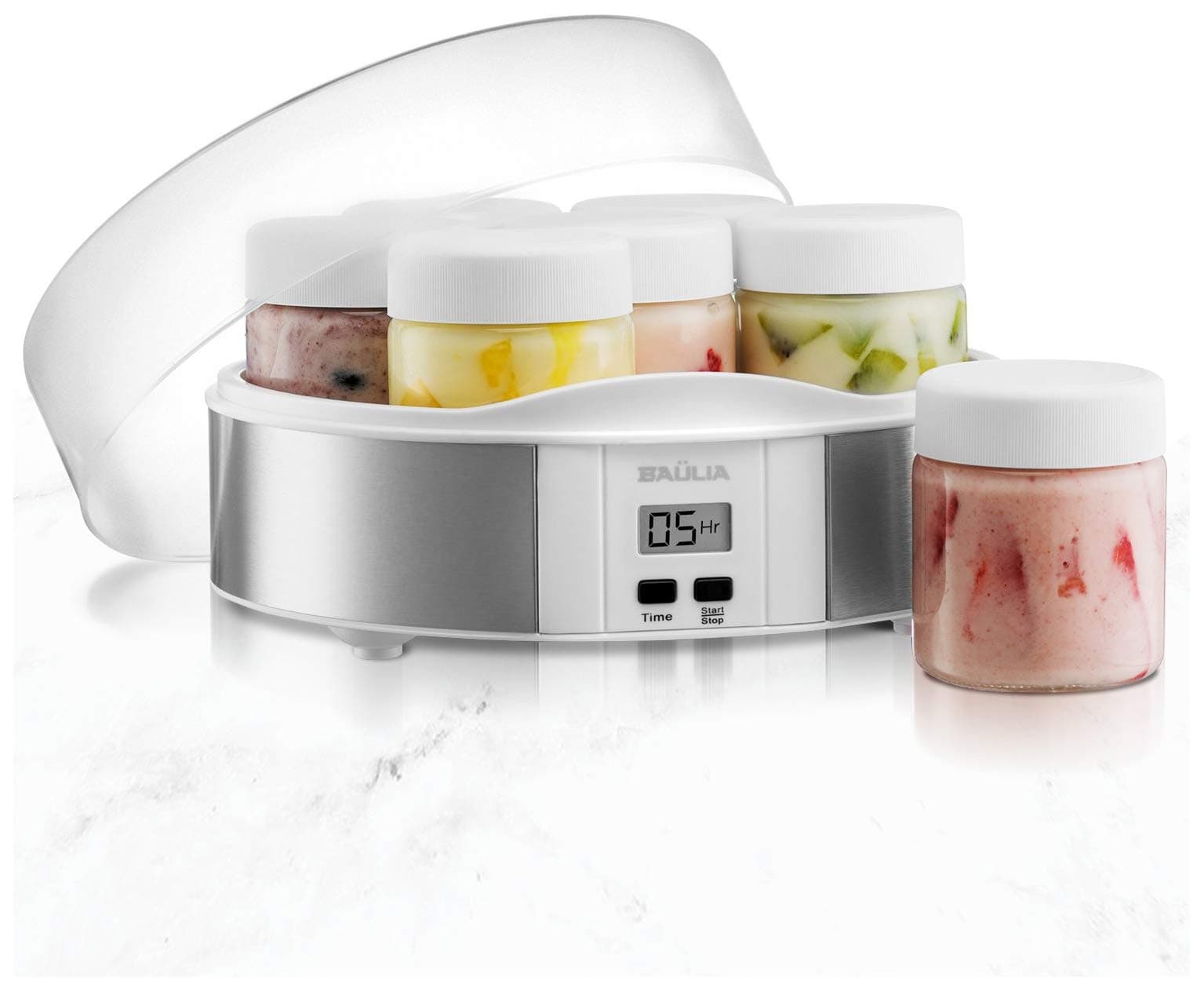 Baulia YM805 Auto Yogurt Maker, Includes 7 Glass 6 oz Jars and Lids, Custom Flavor & Thickness, Silver