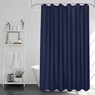 EurCross Extra Long Waterproof Shower Curtain for Wet-room 180x210cm Drop, Weighted Hem Navy Blue Fabric Shower Curtain Mould Proof Resistant