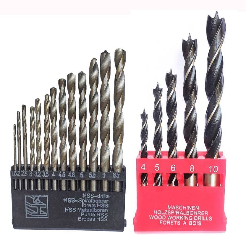 18pc High Speed Steel Drill Bit Set, Straight, Black Oxide Finish, Wood