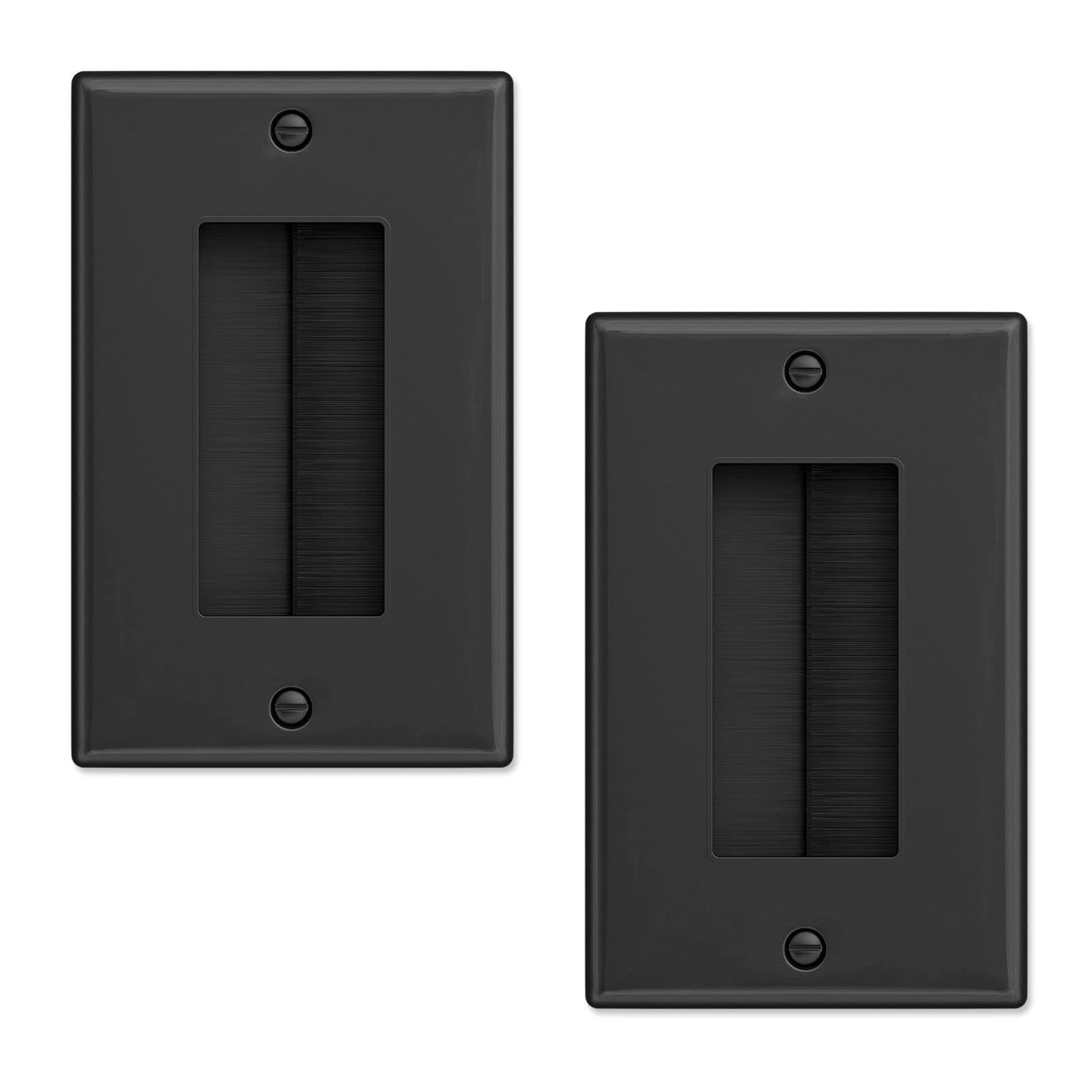 iwillink Brush Wall Plate (2 Pack), Cable Pass Through Insert for Wires, Single Gang Cable Access Strap, Wall Socket for HDTV, Home Theater Systems Black