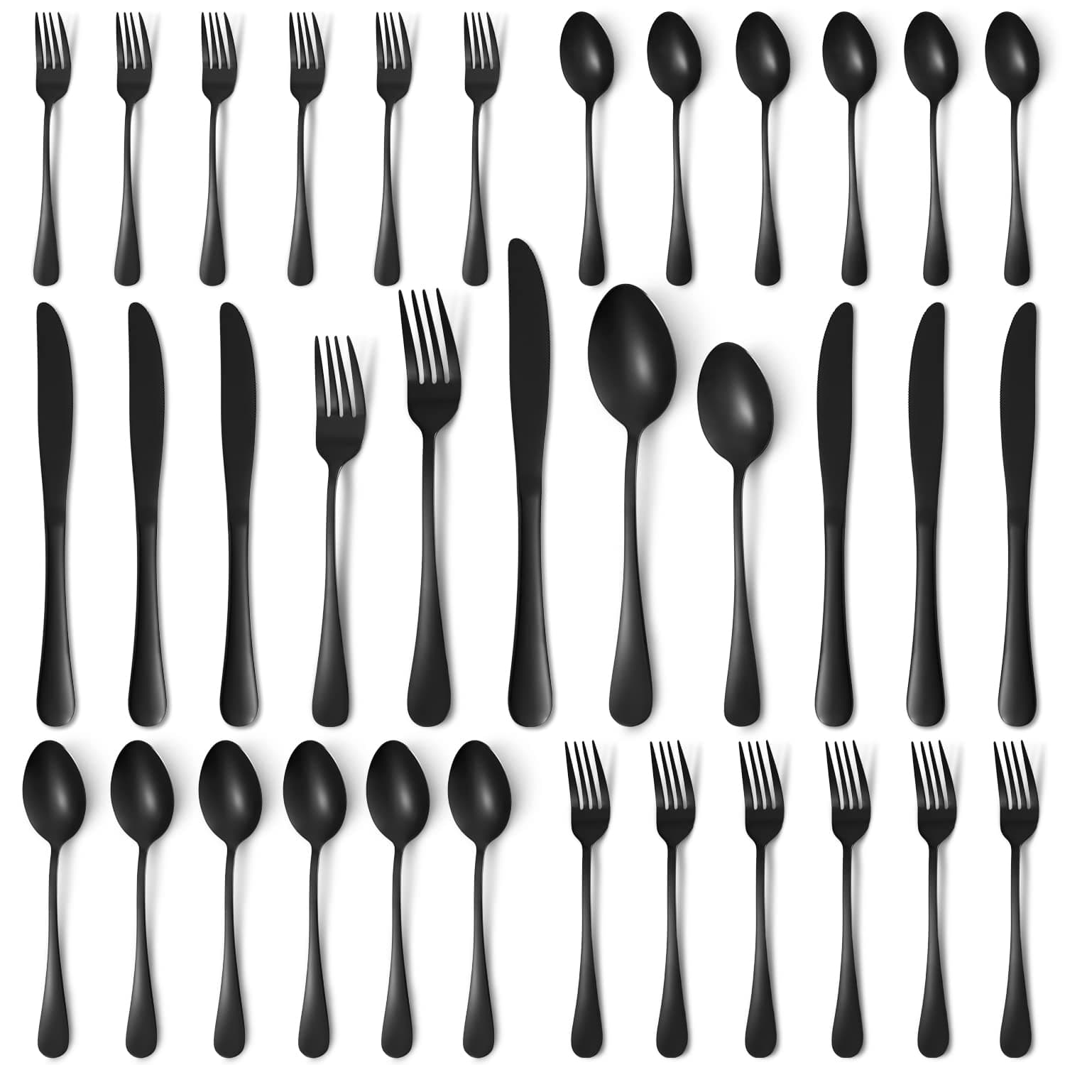 shell and turtle30 Piece Black Silverware Set, Stainless Steel Flatware Utensil Sets for 6, Black Cutlery Set Includes Forks Spoons Knives, Mirror Polished, Dishwasher Safe