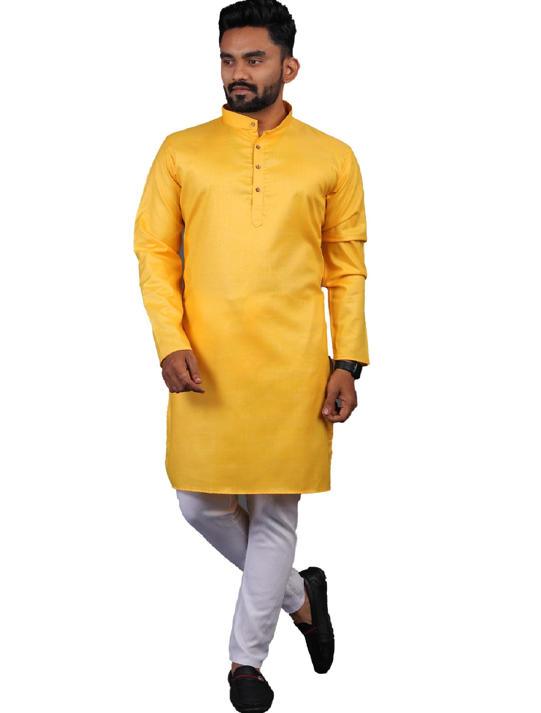 Enmozz® Multi Colored Cotton Plain Men's Ethnic Kurta Only