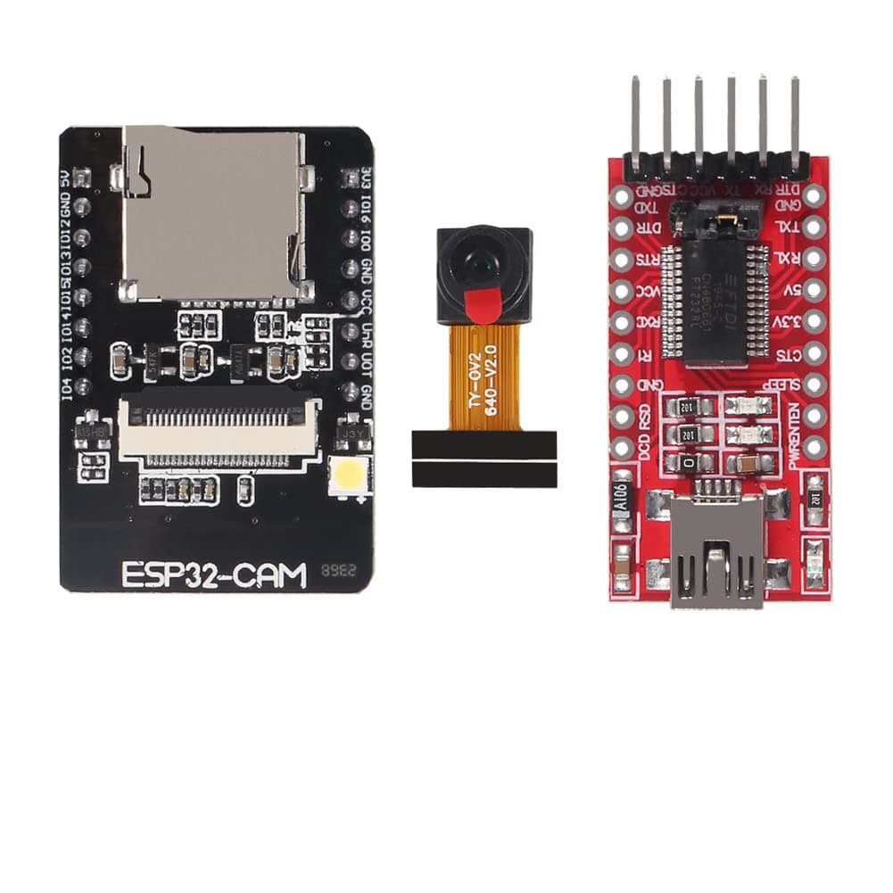 ESP32-CAM WiFi + Bluetooth Module WiFi ESP32 CAM Development Board with Camera Module OV2640 2MP + FT232RL FTDI USB to TTL Serial Converter + 20 pin Jumper Wire