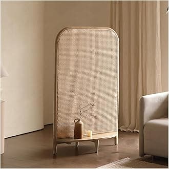 Artiz New Chinese Style Solid Wood Room Divider Retro Rattan Weaving Partition Screen Portable Freestanding Wall Divider For Living Room, Entrance, Bedroom (Color : Natural, Size : 90x45x140cm)