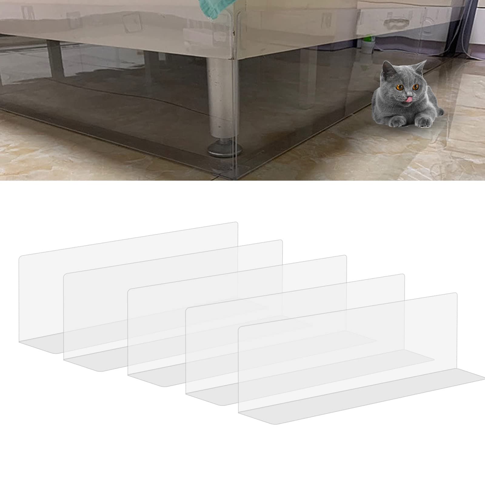 5 Pieces Under Bed Blocker Clear Under Couch Blocker for Pets Gap Bumper BPA Free Safety PVC Toy Blocker with Strong Adhesive for Bed Sofa Furniture to Stop Things Going Into 5.1 Inches Height