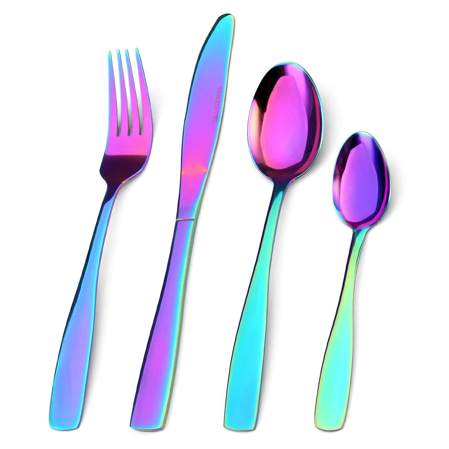 Cutlery Set, 16-Piece Tableware Set Stainless Steel Flatware Silverware Set with Mirror Rainbow Knife and Fork Set, Service for 4, Dishwasher Safe, Easy Clean & Hold
