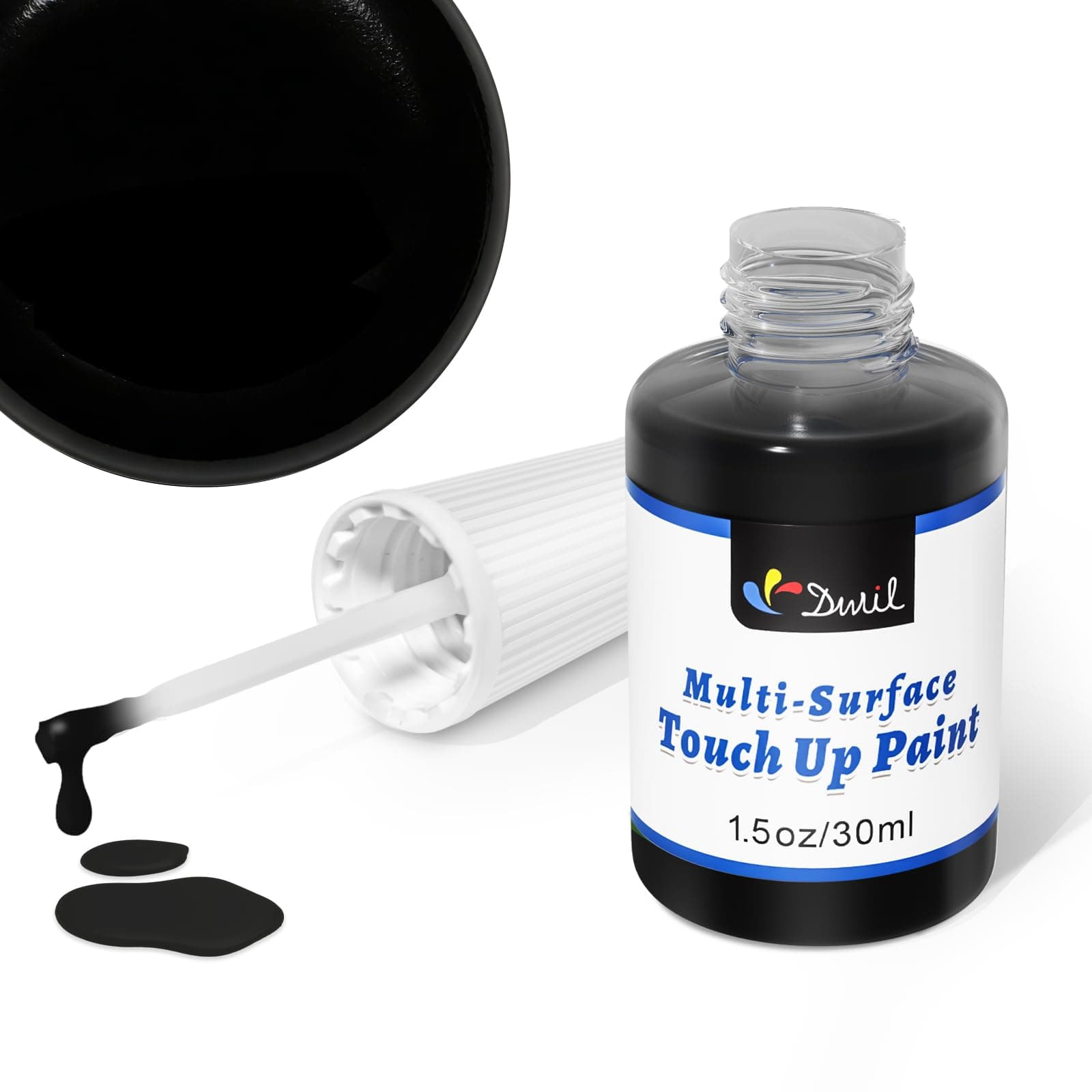 DWIL Black Paint for Metal - Appliance Touch Up Paint, Multi Surface Scratch Repair for Refrigerator, Enamel, Door, Cabinets, Wood, Microwave, 1.5 Fl Oz(Black)