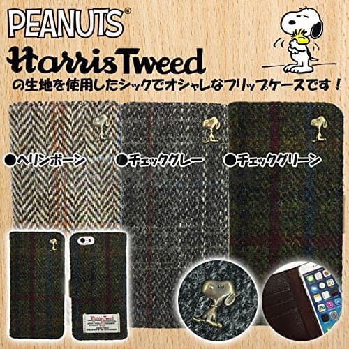 Peanuts Snoopy Harris Tweed Fabric Covered Flip Case for iPhone 6s / 6 (Green)