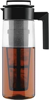 Takeya Flash Chill Iced Tea Maker - Versatile Tea Brewer for Loose/Bagged Tea - Patented Flash Chill Tech Hot/Cold Use BPA-Free Tritan Dishwasher Safe - Airtight Lid Made in USA - 2 Quart/Black