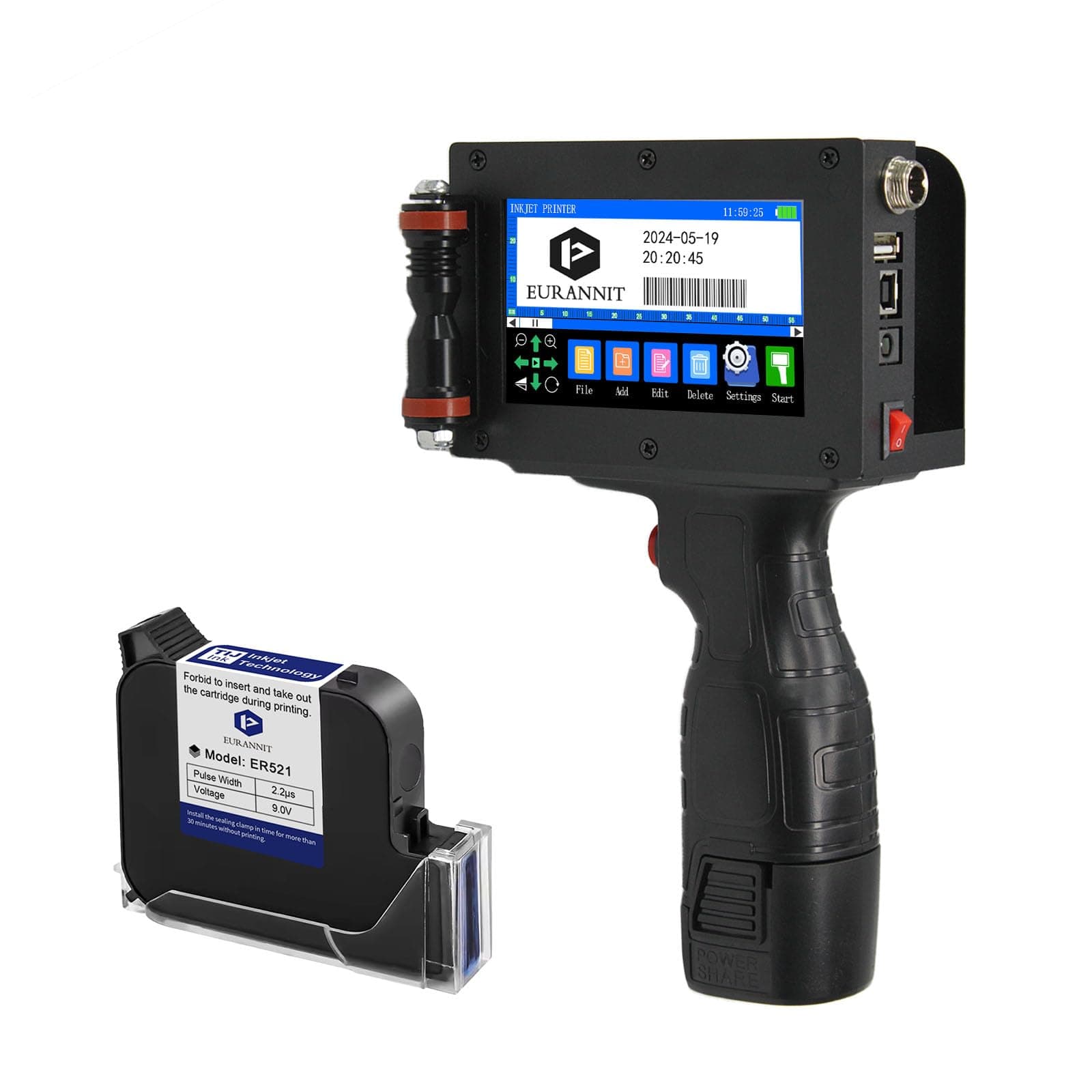 E16-1 Handheld Inkjet Printer, 1" Portable Smart Printer with ER521 Original Fast-Drying Ink, 360° Date Coder Printing Machine for Text/Barcode/Number/Image/Date Printer for Any Surface