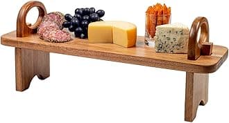 Acacia Wood Serving Board on Stand – Contemporary Raised Wooden Serving Platter – Elegant Hand-Finished Home Décor Counter Shelf Organizer & Cheese Charcuterie Boards - 16.5 x 5.5 x 6.7 inches