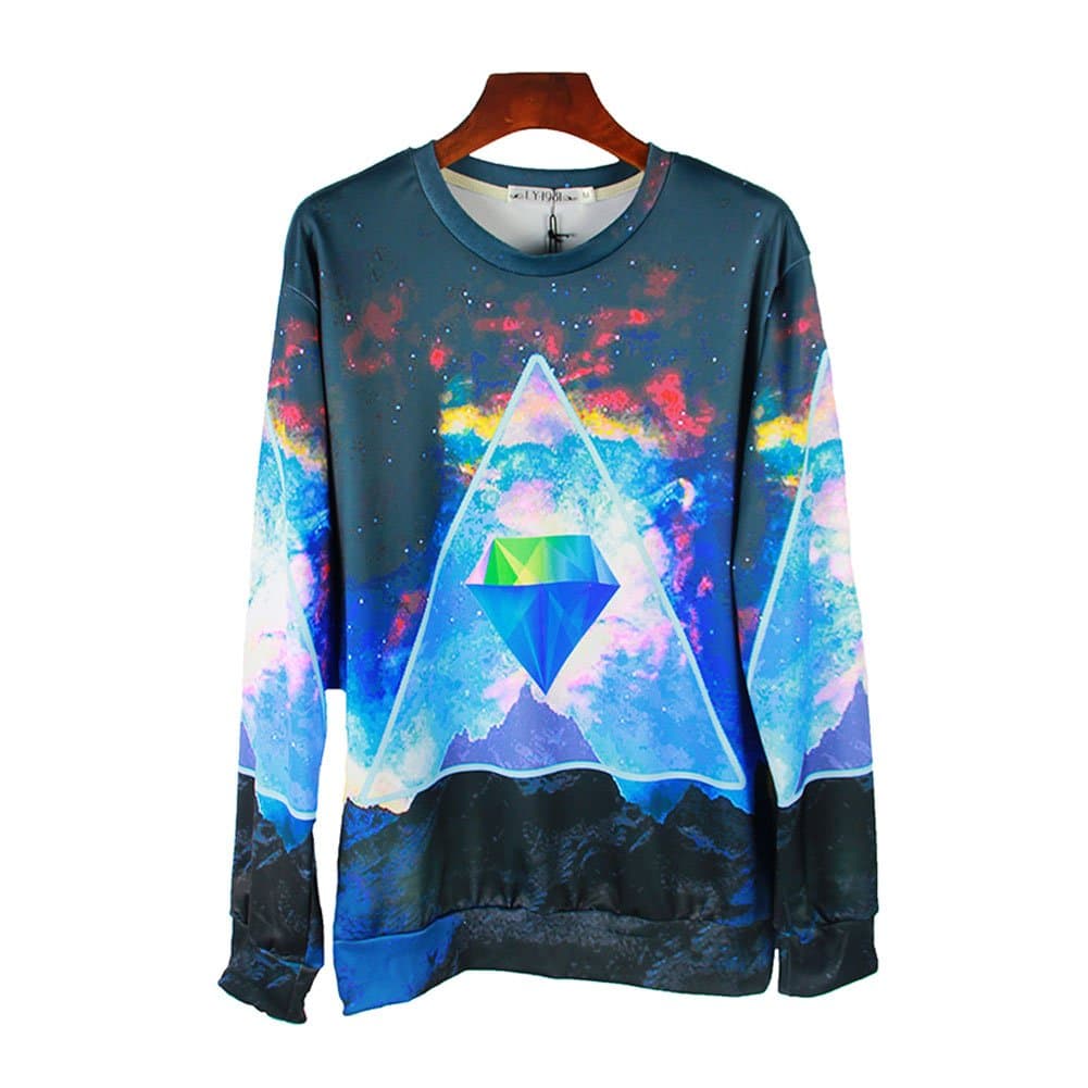 Unisex hipster Galaxy Triangular Diamond 3D Sweatshirt Hoodies space Sweater (S)