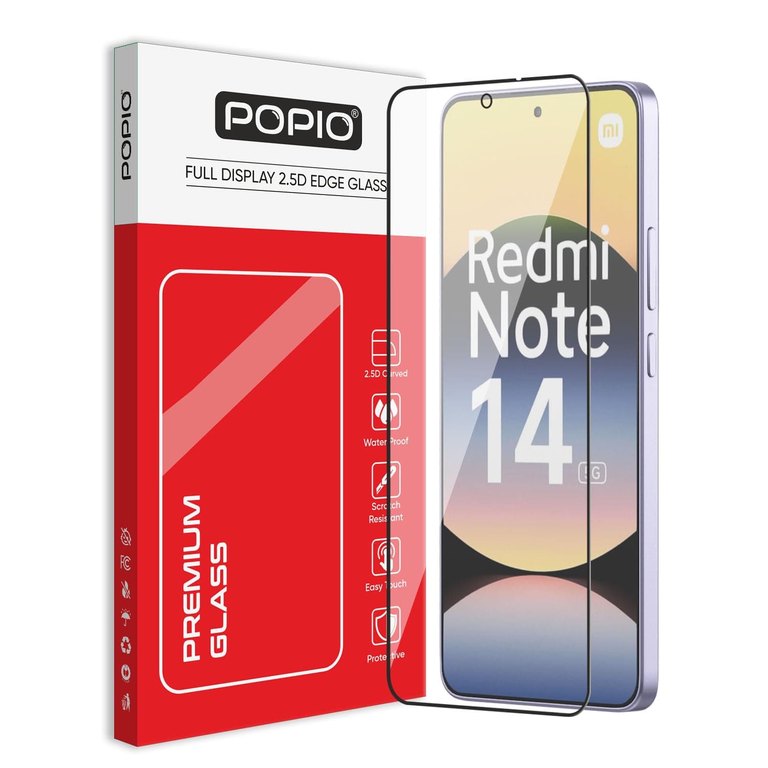 POPIO Tempered Glass Screen Protector Compatible For Redmi Note 14 5G (Black) Edge-To-Edge Protector Coverage, Pack of 1