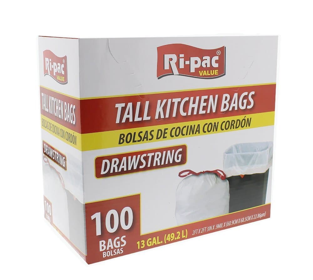 Tall Kitchen Drawstring Trash Bags - White - 100 Count - 13 Gallon - Kitchen
