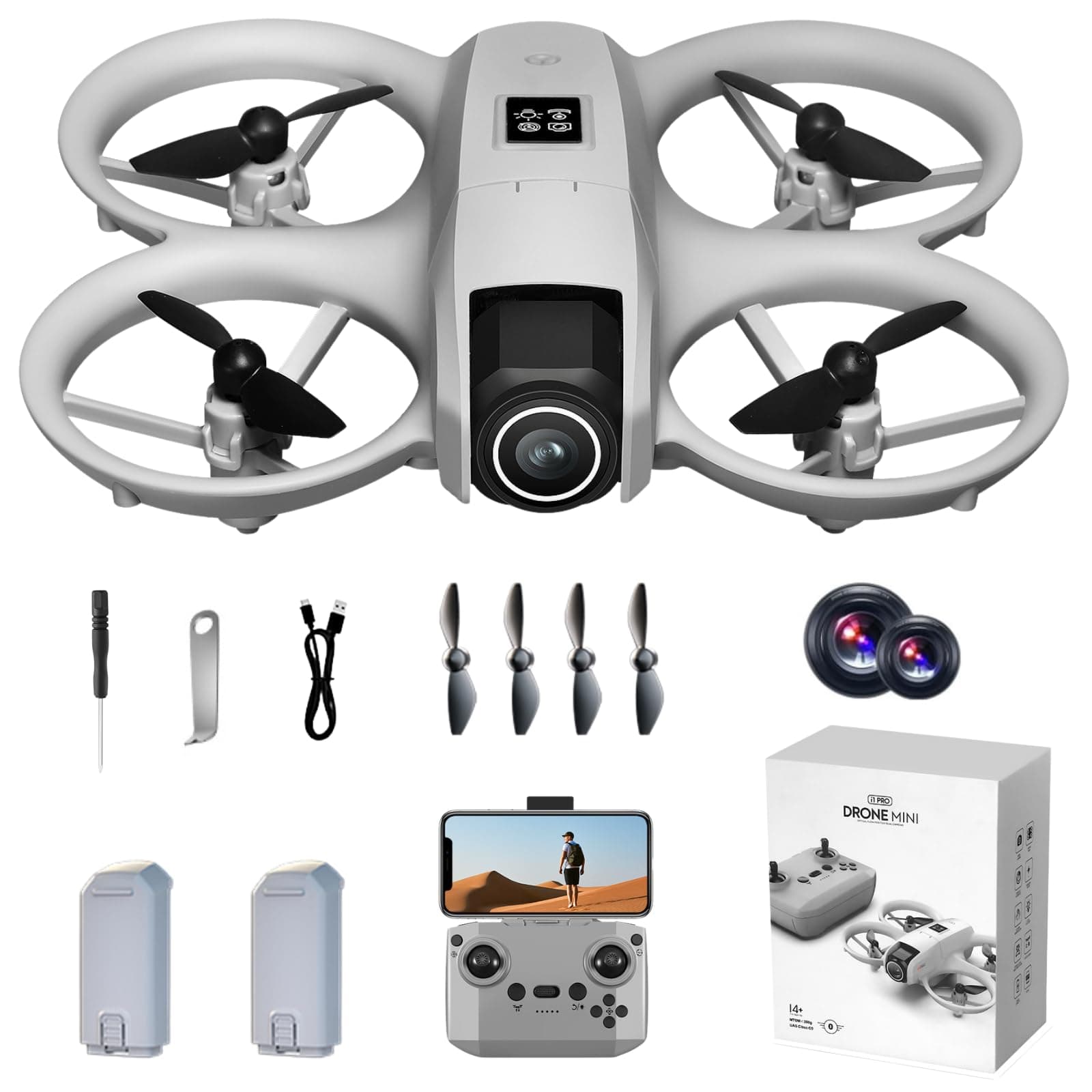Drone with HD Camera for Beginners Adults, Under 249g Lightweight Mini Drones with Body Lights 360° Rolling One-Key Takeoff/Landing, Headless Mode, I1 Pro Mini RC Quadcopter Cool Birthday Gift