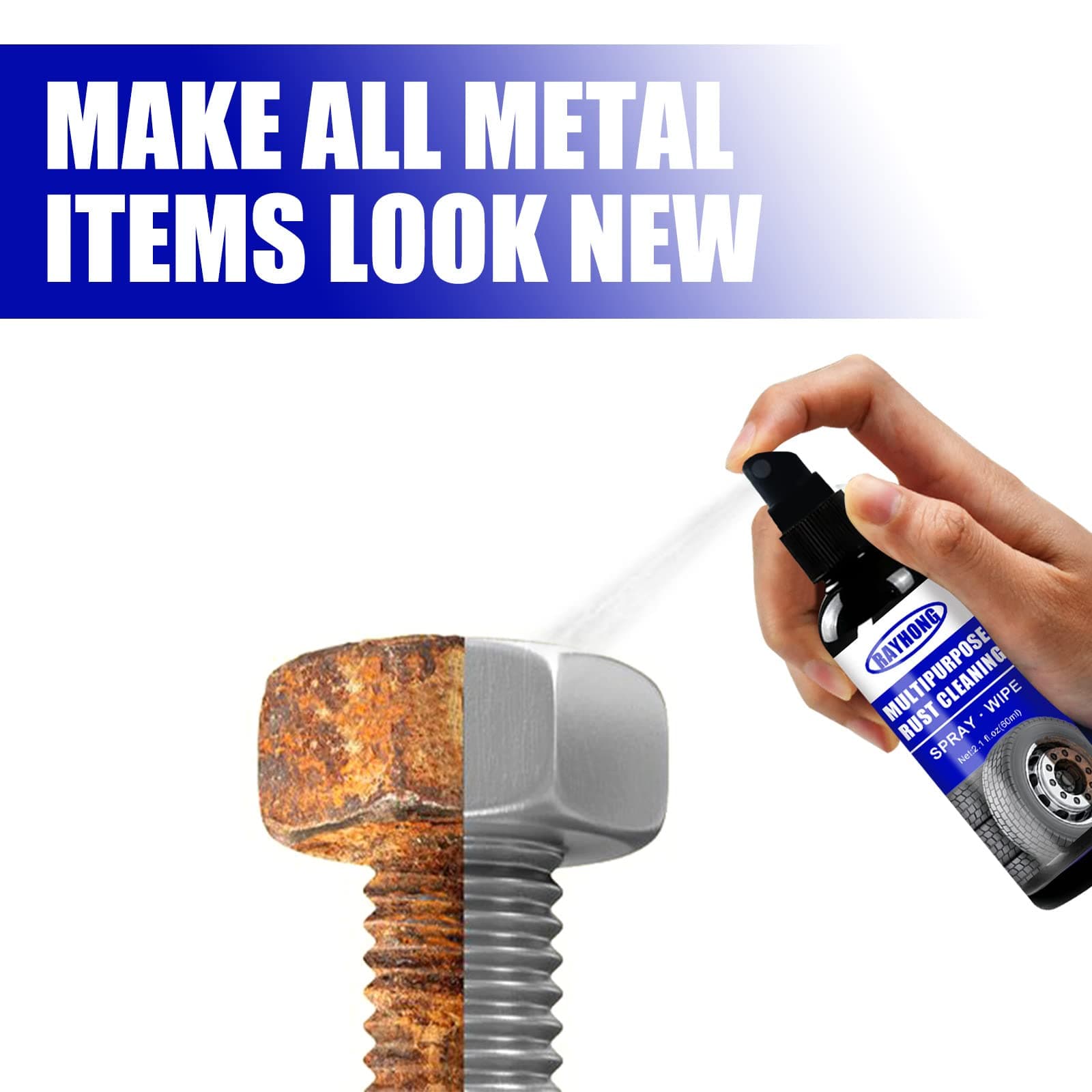 RAYHONG Rust Remover Spray - Multipurpose Rust Remover Rust Remover Rust Remover, Rustout Instant Remover Spray, Car Care Cleaning Rust Remover for Metal Parts