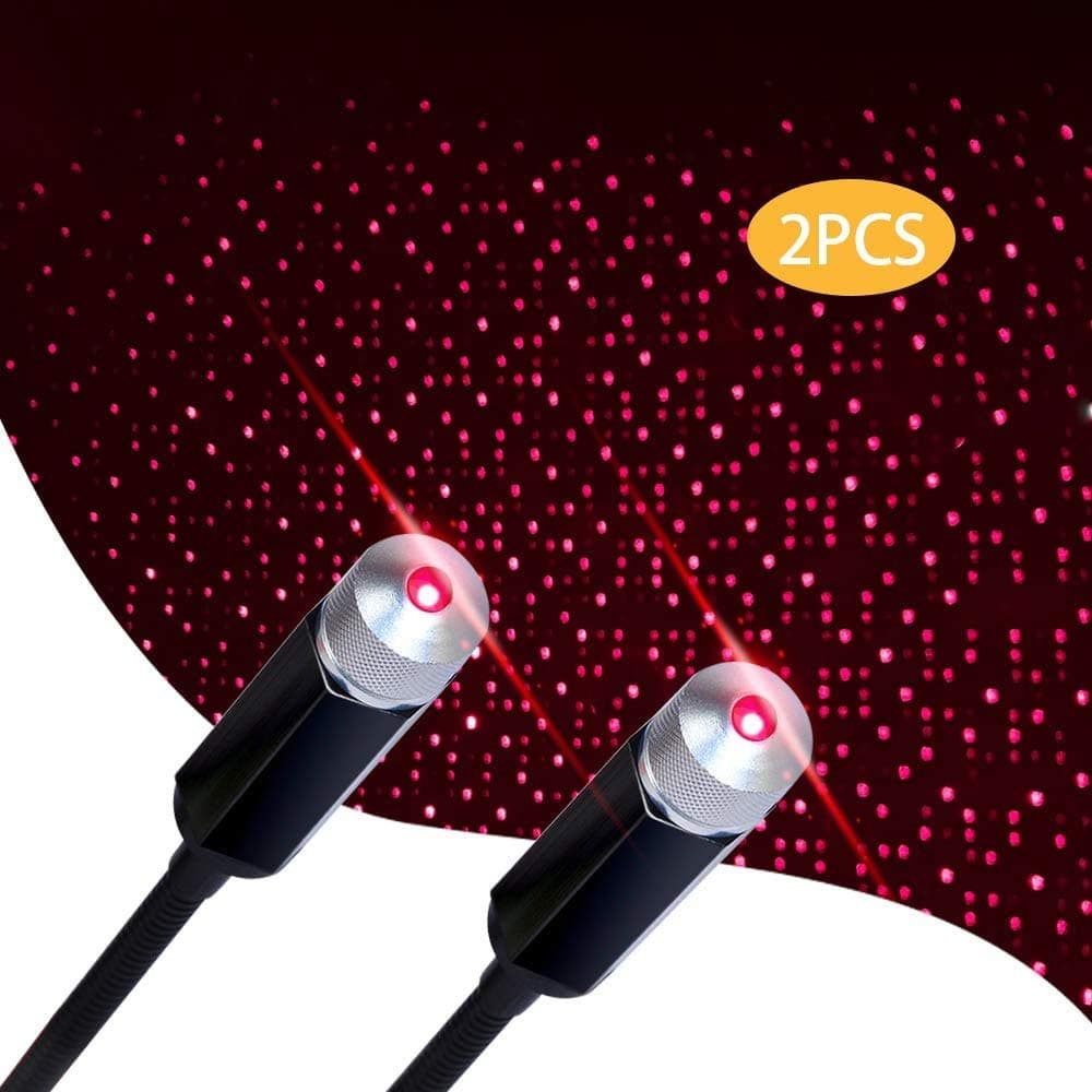 Plug and Play-Atmosphere Lamp Romantic USB Night Star Ceiling Lights Decoration Roof Light for car/Home/Party (2Pack red)