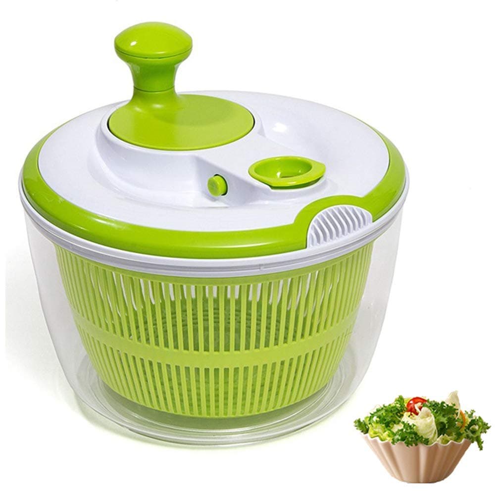 Crank Handle & Locking Lid Multifunction 4.5 Quart Manual Good Grips Vegetables Dryer Dry Off Drain Quick Filter Lettuce vegetable Salad Spinner(Green) (M)