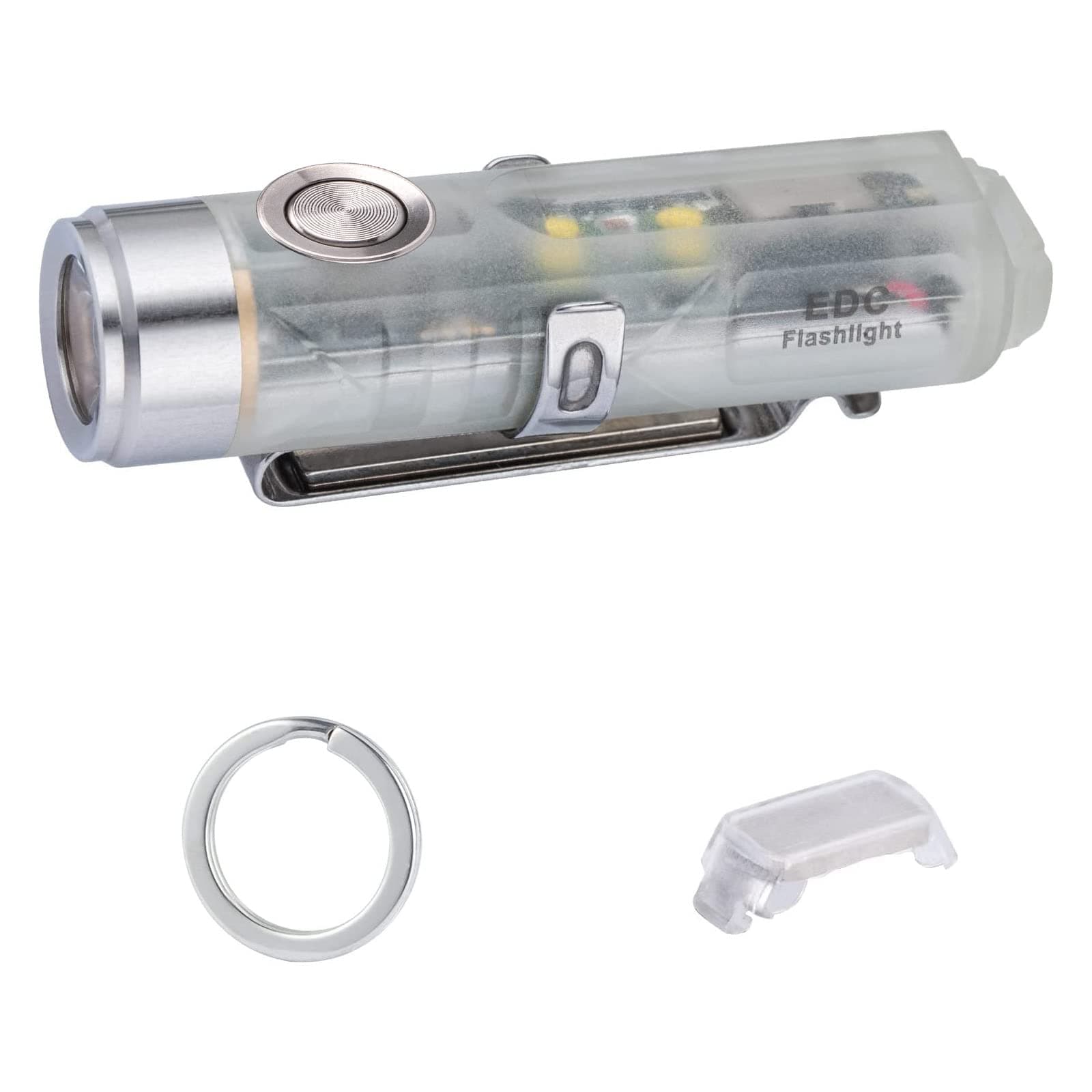 Aurora A5 G4 Rechargeable Keychain Flashlight, USB C Charging, 5000K, 420 Lumens EDC Flashlights with Magnetic Pocket Clip and Base, Fluorescent, Red Signal/White Sidelight