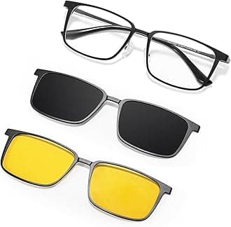 TEAPLMTT Magnetic Clip On Polarized Sunglasses for Men Retro Square Night Driving Al-Mg Glasses UV Protection