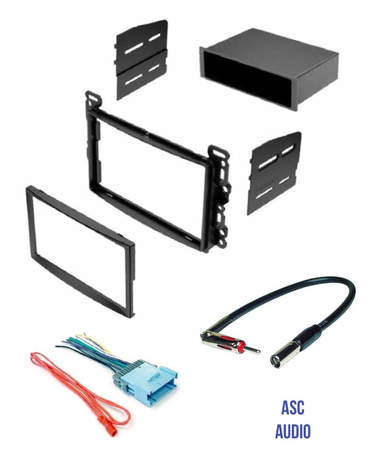 ASC Stereo Dash Kit, Wire Harness, and Antenna Adapter for Some Chevrolet: 2005-2006 Cobalt, 2005-2006 Equinox, 2004-2007 Malibu/Maxx (no Classic Model); Pontiac: 2005-2008 G6, 2006 Torrent