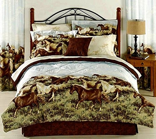 PDK 8pc Full Size Western Horses Comforter and Sheet Set (Bed in a Bag)