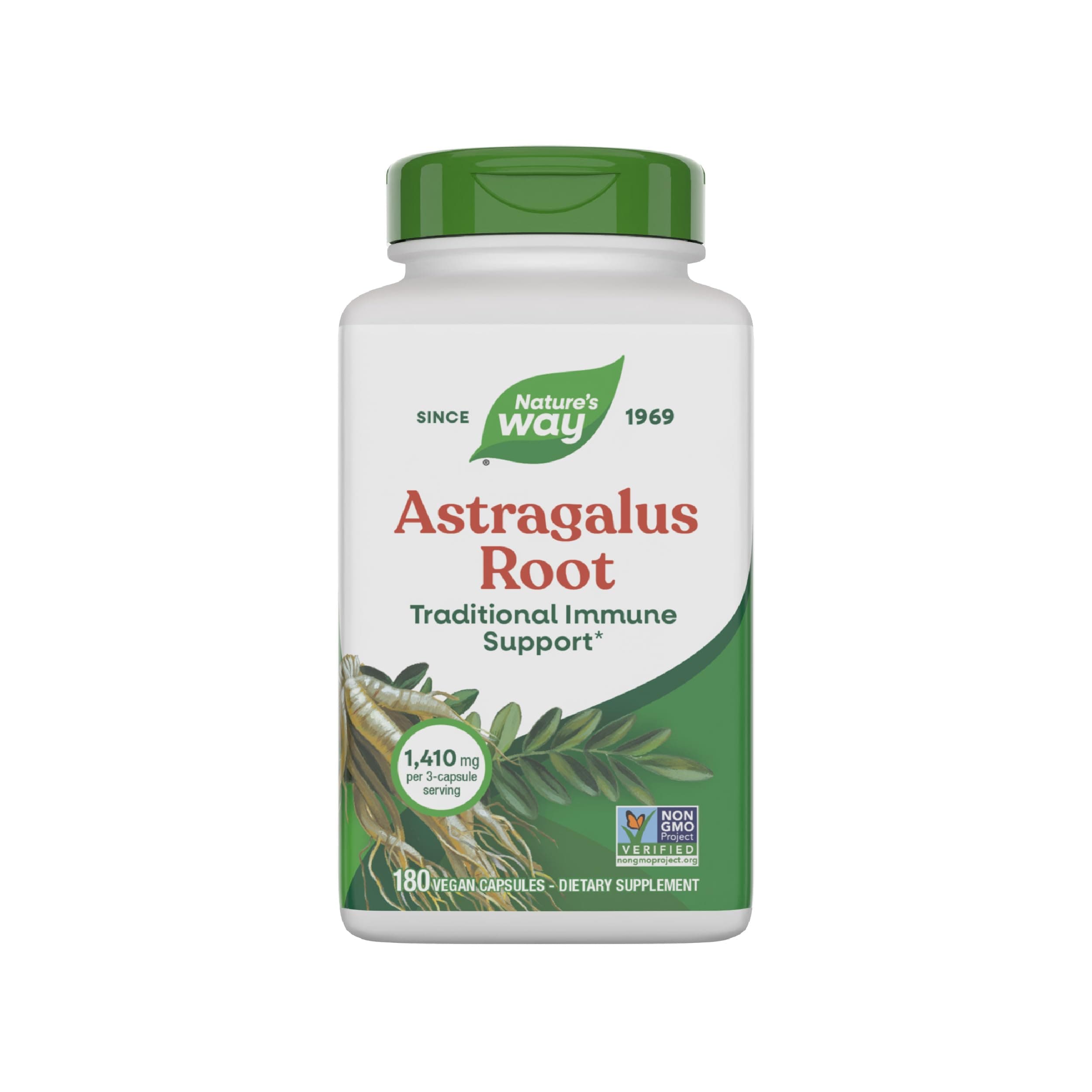 Nature's Way Astragalus Root Capsules, 1,410 mg per serving, TRU-ID Certified, Non-GMO Project, Vegetarian, 180 Count