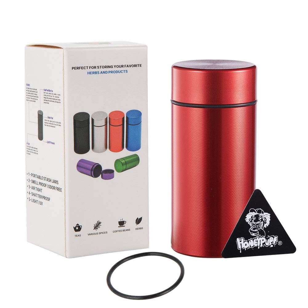 Smell Proof Jar, Portable Airtight Storage Container With Silicone Ring, 42ml Multi-Use Aluminum Stash Bottle for Coffee, Herb & Spice Keep Fresh(Red)