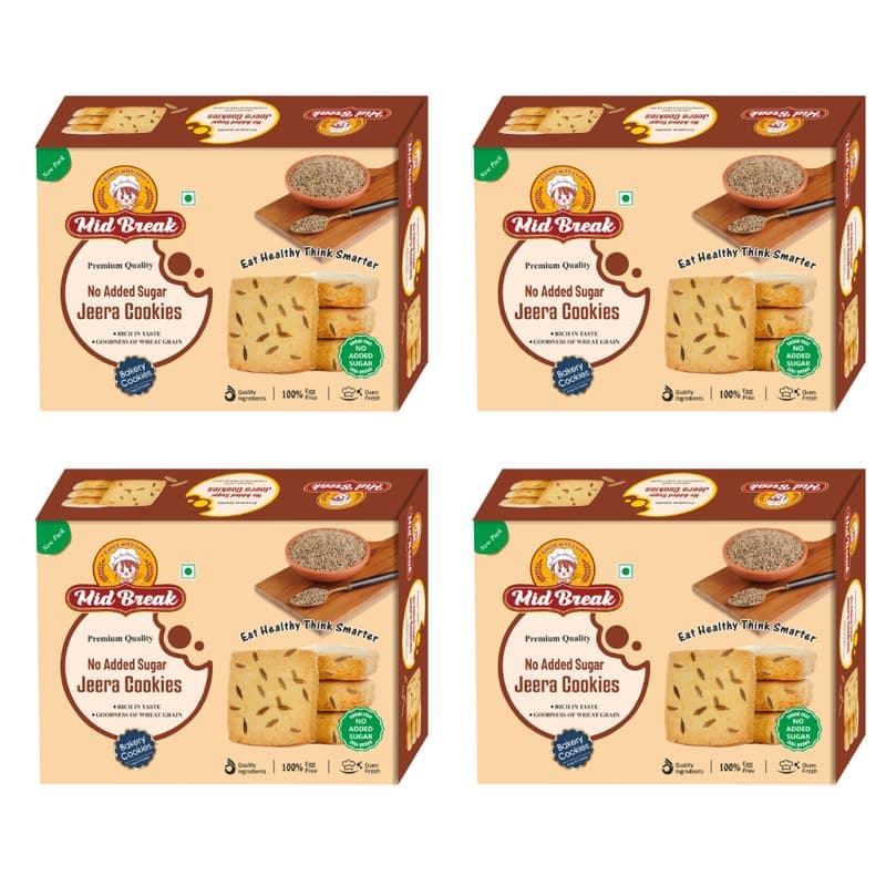 Mid Break No Added Sugar Jeera Biscuits - 300gm (Pack Of 4) | High In Fiber, Gut-Friendly, Low Glycemic Index Biscuits With No Added Sugar | Tasty Cookies For Healthy Tea Snacking