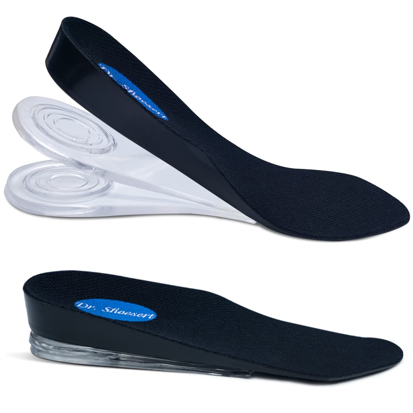 Dr. Shoesert 3-Layer Adjustable Height Increase Insoles, 3/4 Length Shock Absorption Cushion Heel Lift Inserts (Black, Small)