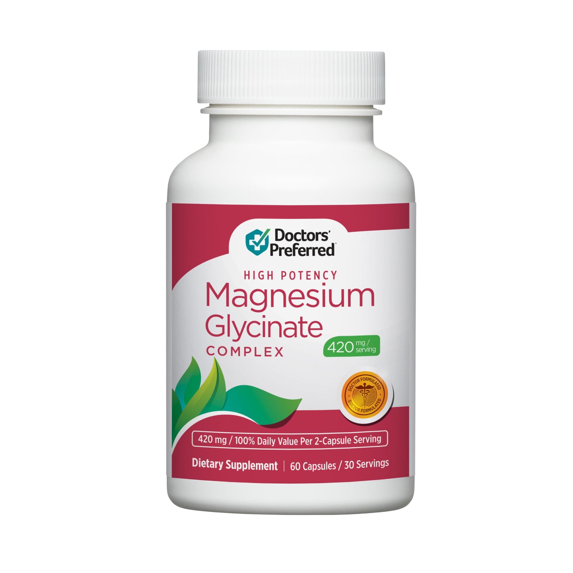 DOCTORS' PREFERRED High Potency Magnesium Glycinate Complex- Doctor-Developed Formula for Heart Health, Mood Support and More | 420 mg per Serving | 30-Day Supply