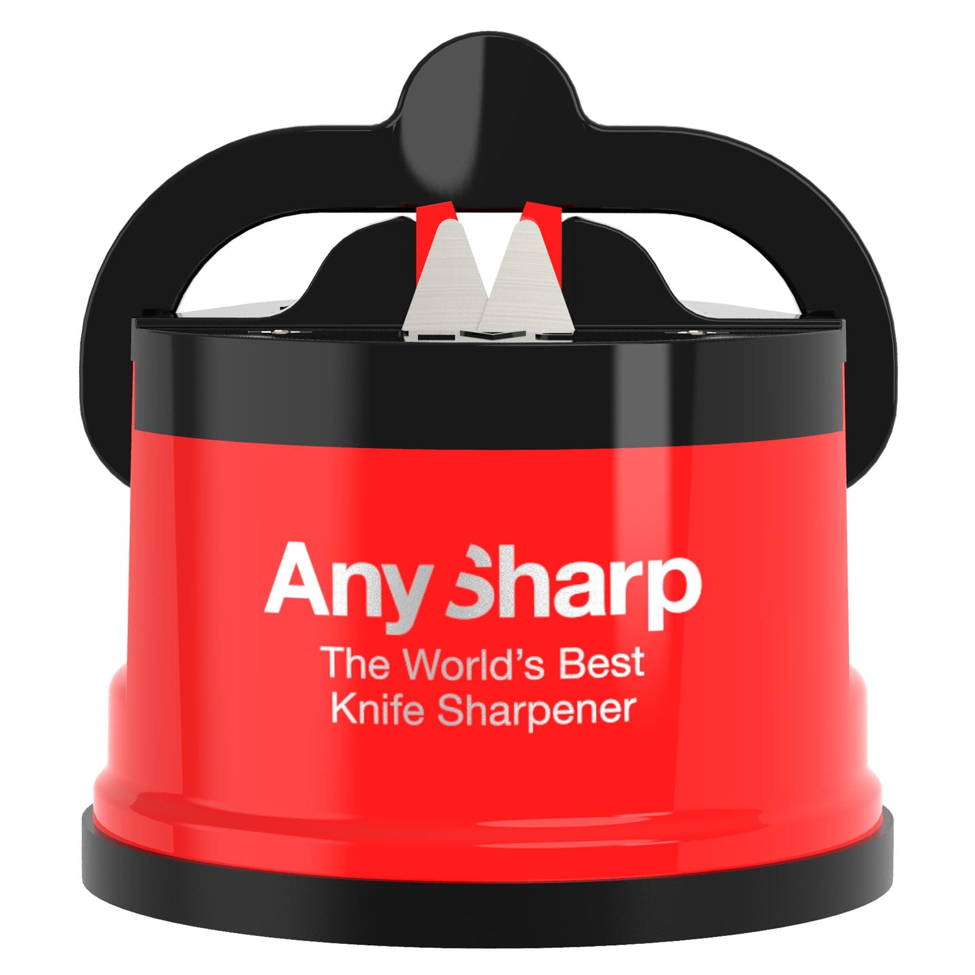 Editions – Hands Free Knife Sharpener - Easy to Use Sharpening Tool with PowerGrip Suction Base and 20-Degree Pre-Set Angle - for All Knives: Chef's, Serrated, and Hardened Steel - Red