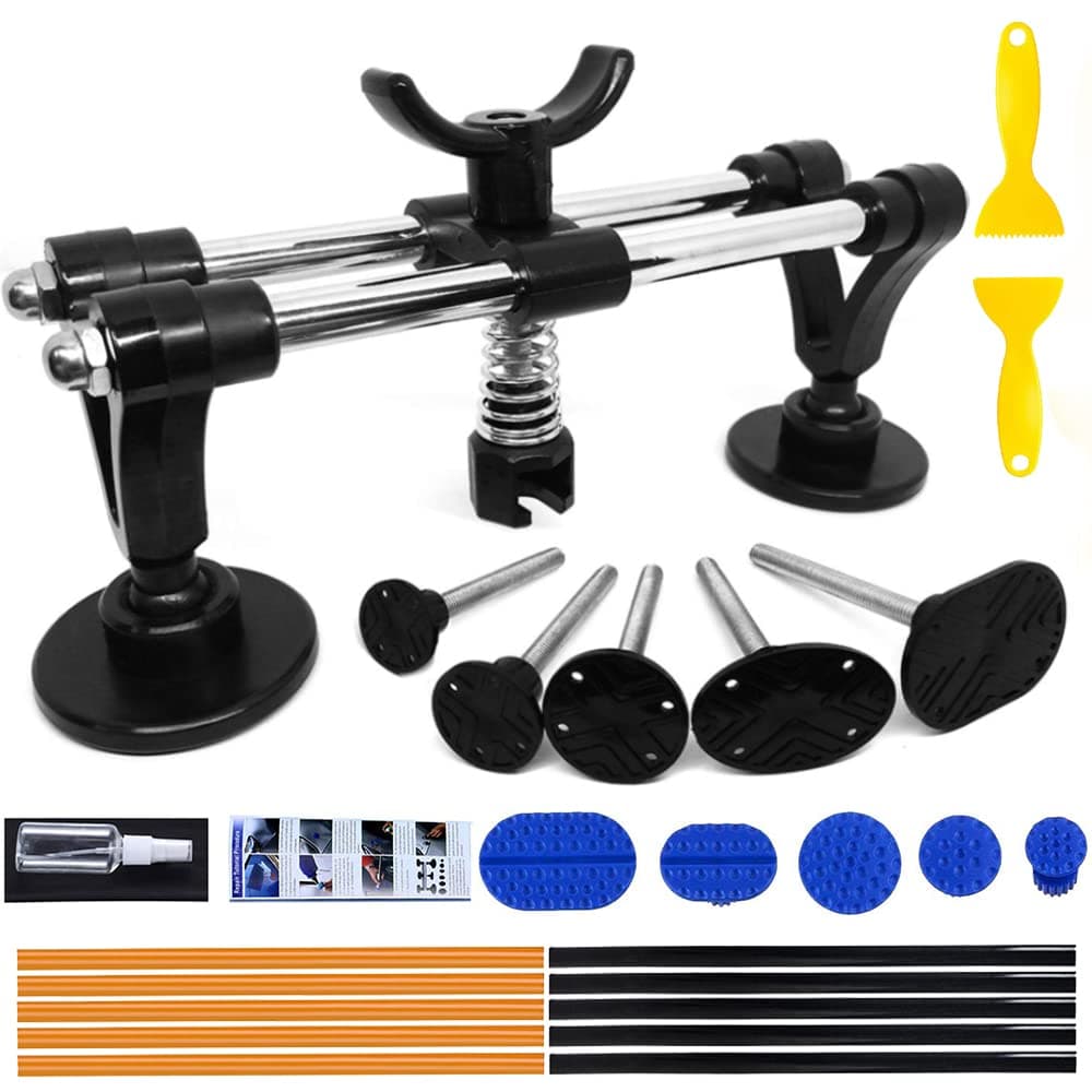 Auto Body Repair Tool Kit, Car Dent Puller with Double Pole Bridge, Glue Puller Tabs, Glue Shovel for Auto Dent Removal, Minor dents, Door Dings and Hail Damage