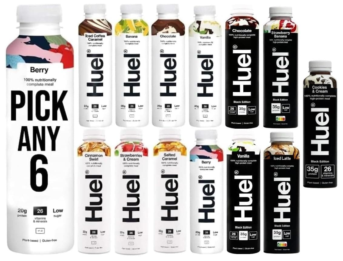 PICK ANY 6 Ready To Drink Nutritionally Complete Meal from 8+ Flavours Inc.Chocolate, Banana, Vanilla, Berry, Salted Caramel, Iced Coffee Caramel, Strawberries & Cream, BLACK EDITION (Each 500ml)